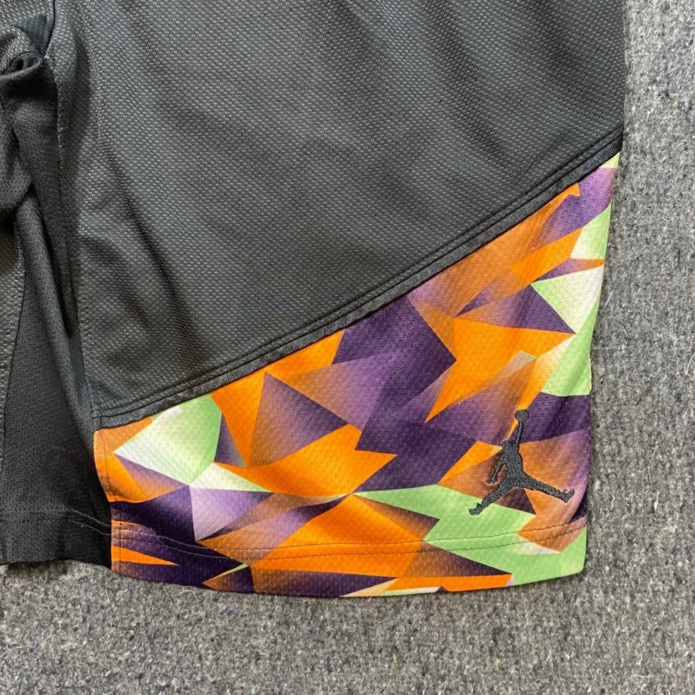 Jordan Basketball Shorts L Large Mens Black Orange Geometric Print Jumpman‎ Mesh